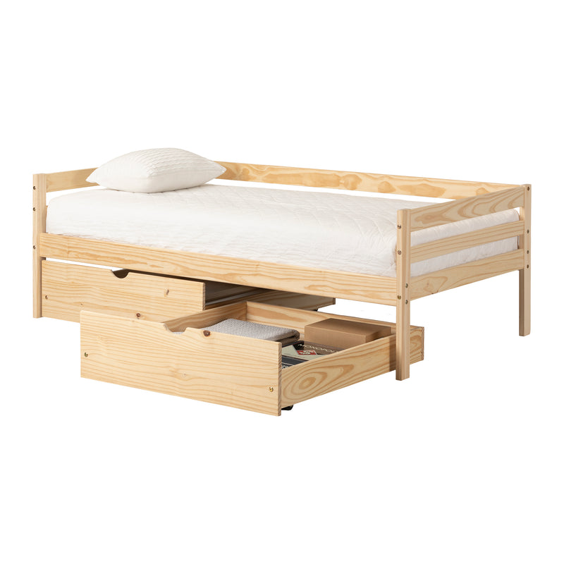 Lit de jour en bois massif avec tiroirs de rangement simple 39" Sweedi - Bois naturel