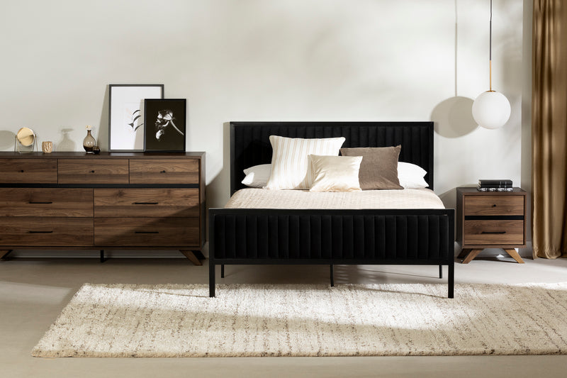 Commode de rangement 7 tiroirs Flam - Noyer naturel et Noir mat
