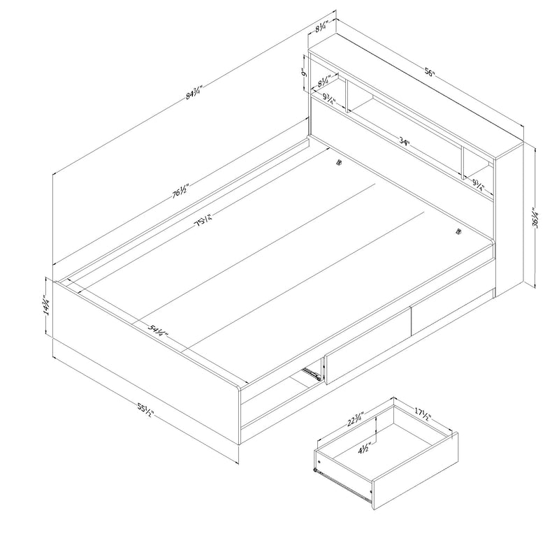 Ensemble lit matelot et tête de lit bibliothèque double 54" Fusion - Blanc solide