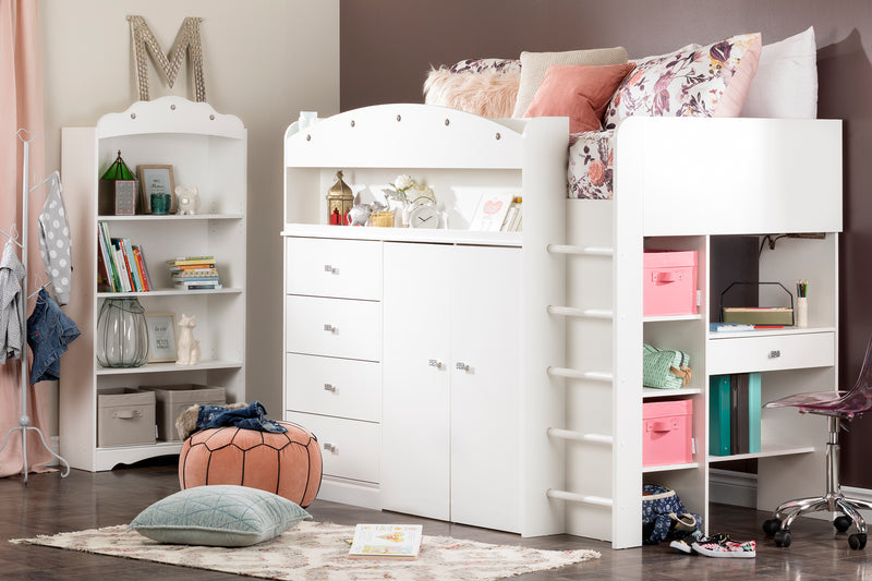 Lit mezzanine avec bureau simple 39" Tiara - Blanc solide
