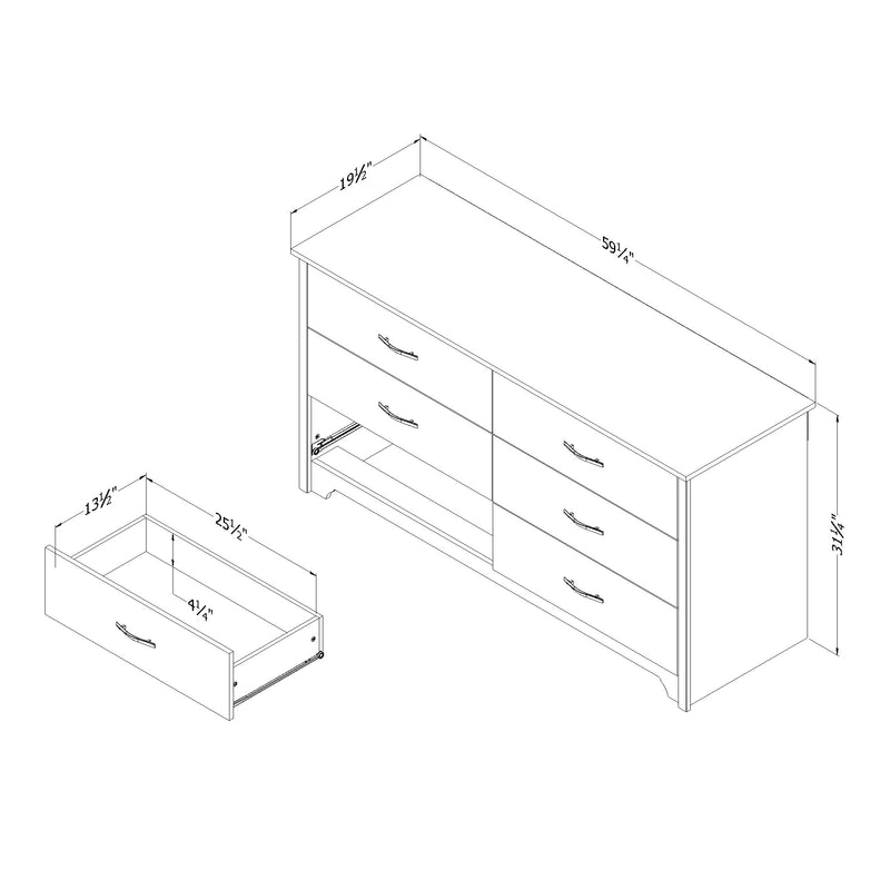 Bureau double 6 tiroirs Fusion - Blanc solide