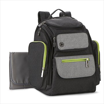 Sac à couches avec bretelles Adventurers - Gris hachuré croisé avec bordure vert fluo