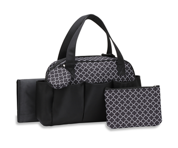 Camellia 4 Piece Tote Style Diaper Bag- Pattern: Black and White