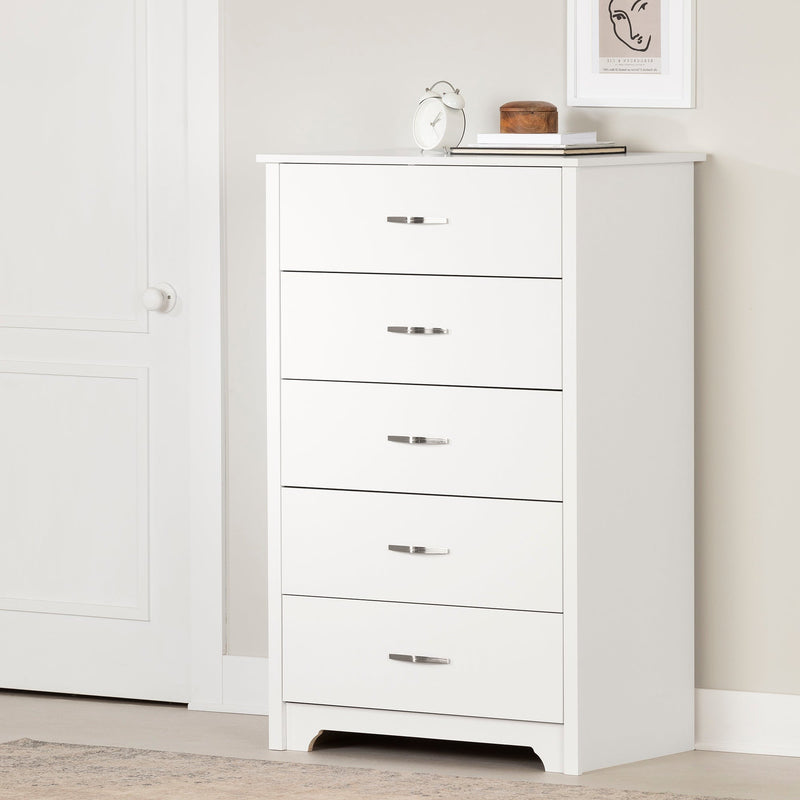 Commode 5 tiroirs Fusion - Blanc solide