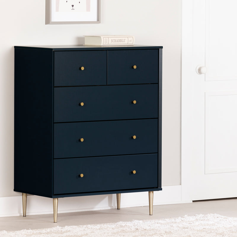 Commode 5 tiroirs Dylane - Bleu marin