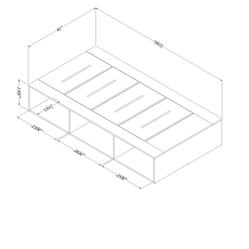 Lit plateforme avec rangement ouvert simple 39" Hourra - Chêne gris