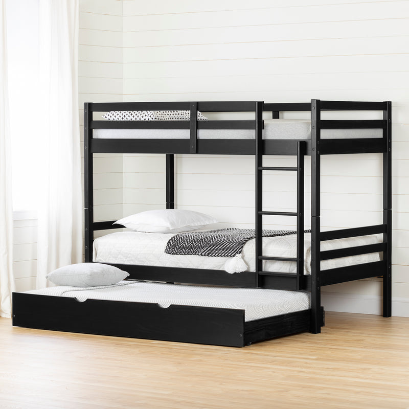 Lit superposé en bois massif avec lit gigogne 39"/39" - Noir mat