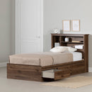 Ensemble lit matelot et tête de lit bibliothèque simple 39" Yodi -Noyer naturel