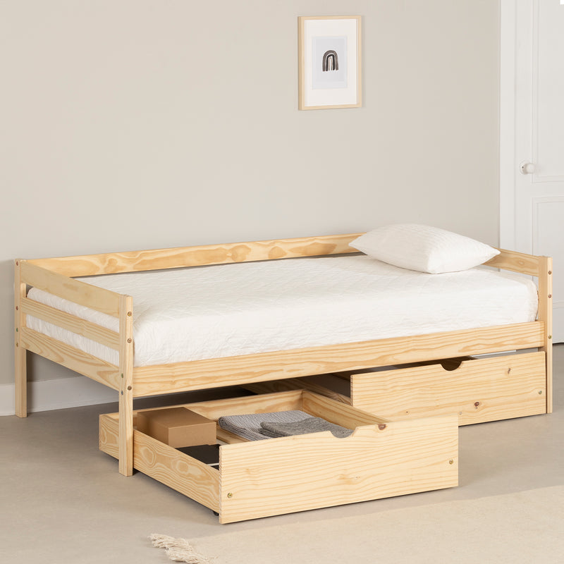 Lit de jour en bois massif avec tiroirs de rangement simple 39" Sweedi - Bois naturel