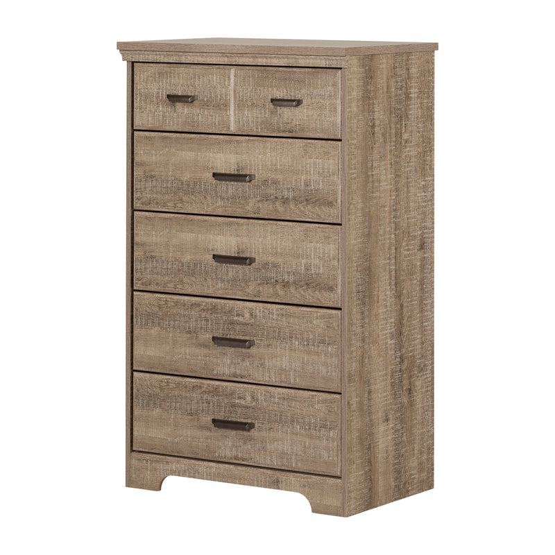 Commode 5 tiroirs Versa - Chêne vieilli