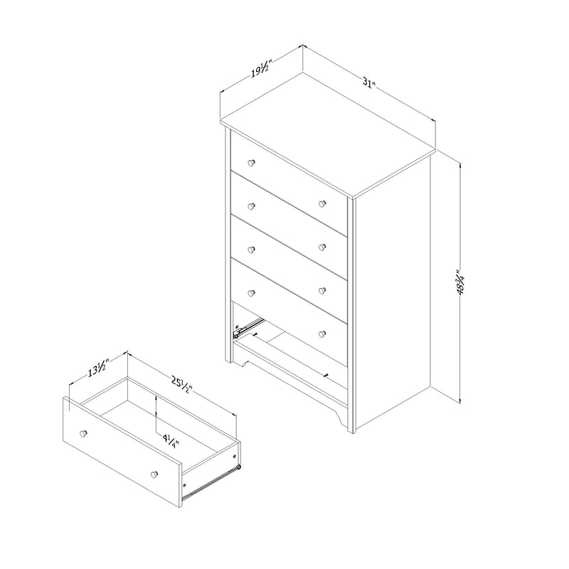 Vito - Chest of 5 drawers - Pure black