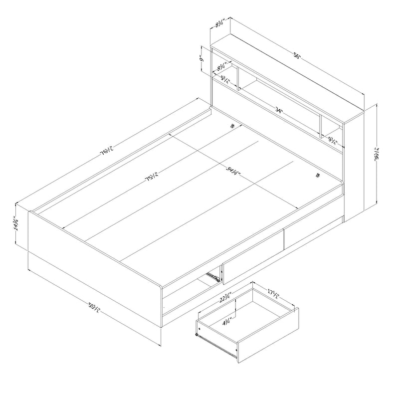 Ensemble lit matelot double 54" avec tête de lit bibliothèque Reevo - Blanc solide