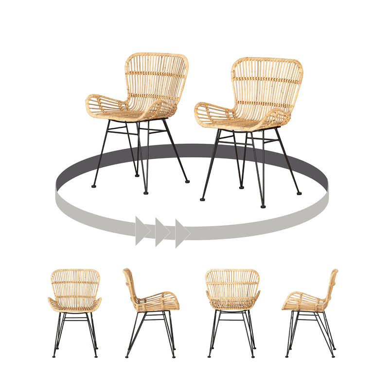 Lot de 2 chaises en rotin avec accoudoirs Balka - Rotin et noir
