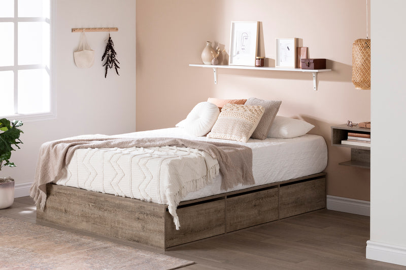 Lit plateforme 6 tiroirs queen 60" Fusion - Chêne vieilli