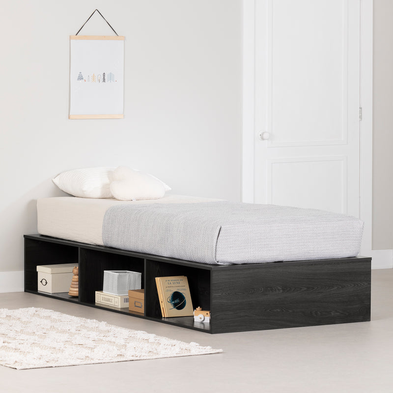 Lit plateforme avec rangement ouvert simple 39" Hourra - Chêne gris