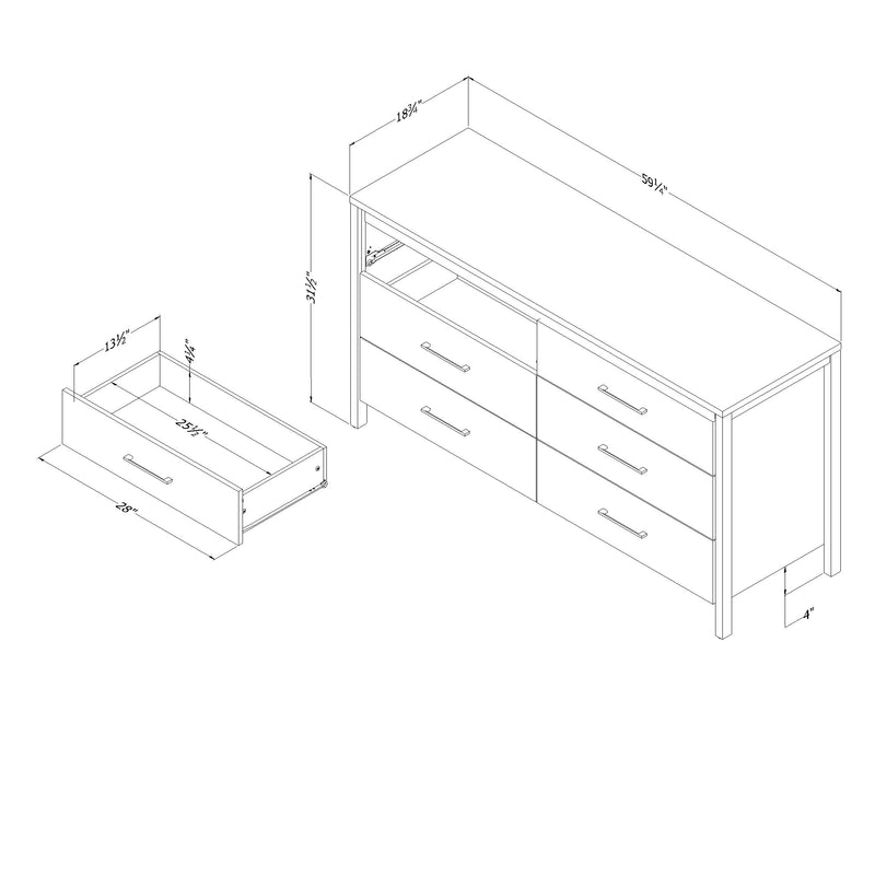 Bureau double 6 tiroirs Munich - Blanc et Orme naturel