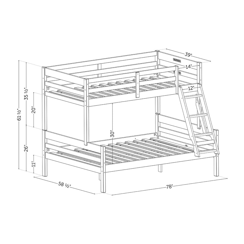 Lit superposé en bois massif Fakto 39"/54" - Noir mat