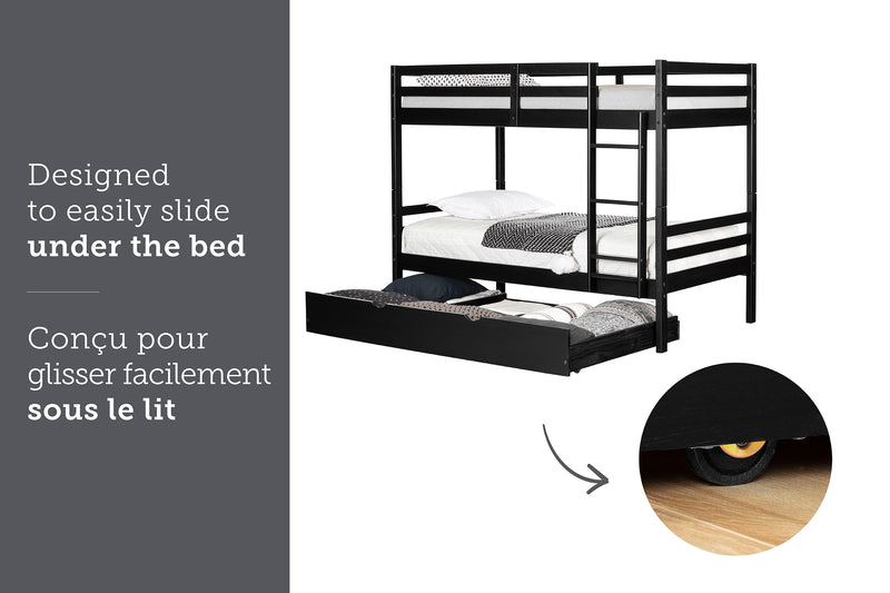 Lit superposé en bois massif avec lit gigogne 39"/39" - Noir mat