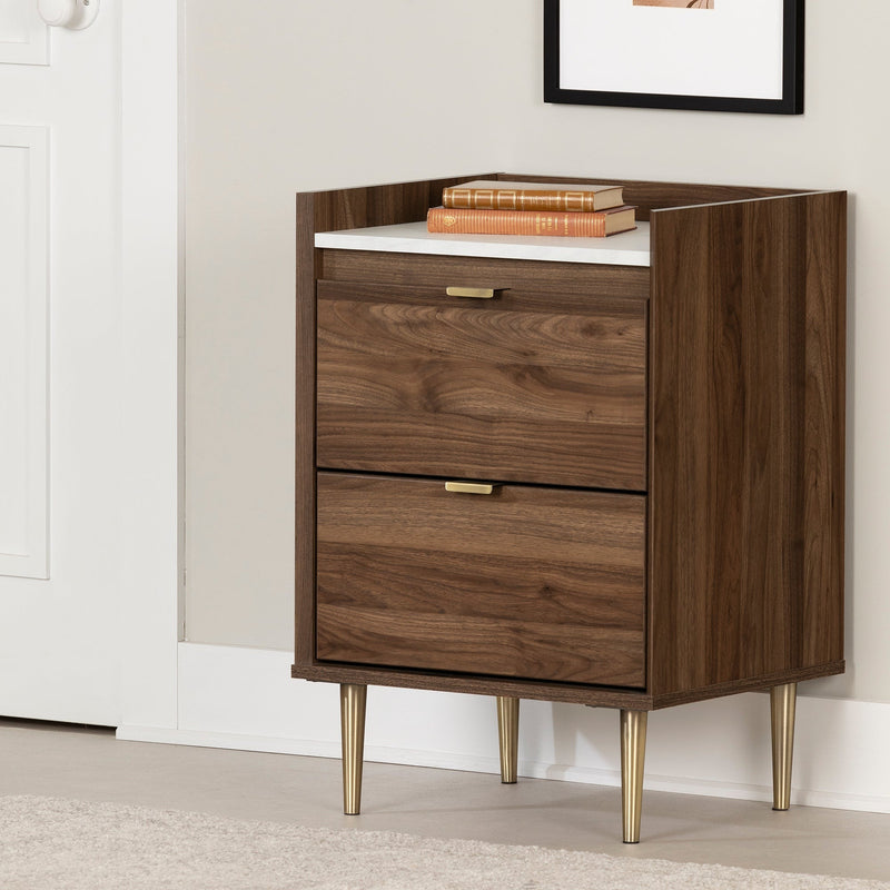 Hype - 2 Drawer Bedside Table -- Natural Walnut and Carrara Marble