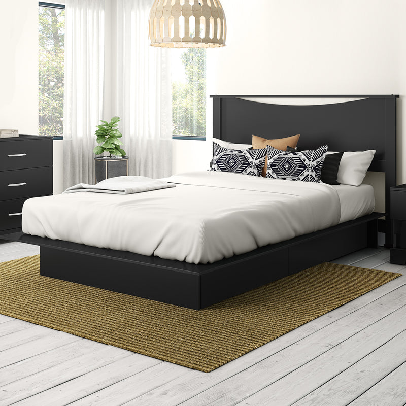 Ensemble lit plateforme et tête de lit double/queen 54"/60"Step One - Noir solide