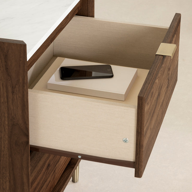 Hype - 2 Drawer Bedside Table -- Natural Walnut and Carrara Marble