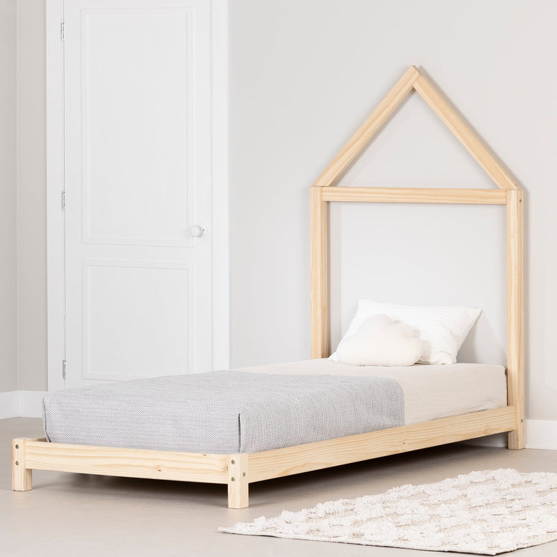 Lit avec tête de lit maison simple 39" Sweedi - Naturel