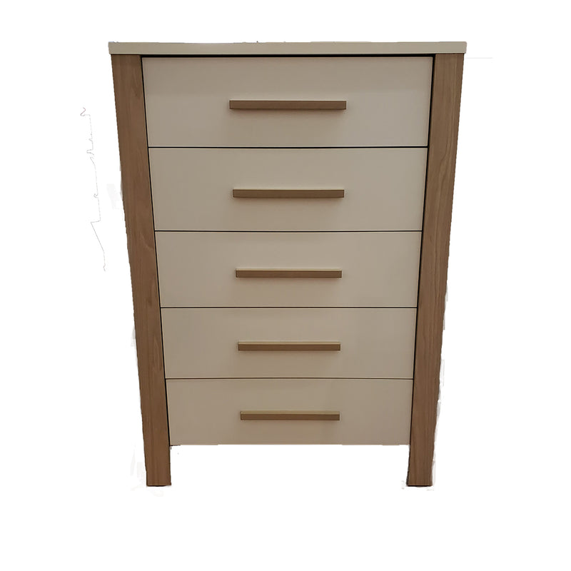 Commode 5 tiroirs - Blanc et Moisson