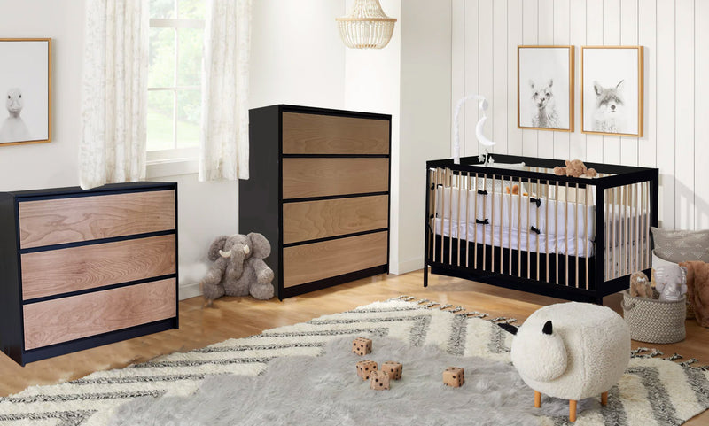 Axel Bassinet, 3-Drawer Desk and 4-Drawer Chest Set - Black and Natural