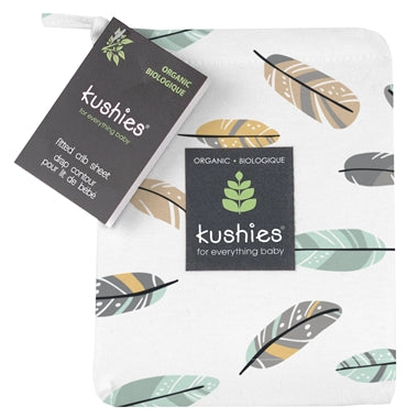 Drap contour pour lit de bébé en coton organique - Plumes colorées