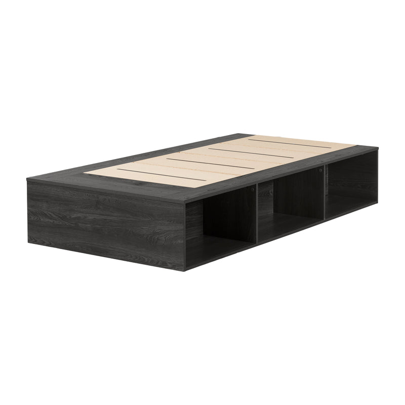 Lit plateforme avec rangement ouvert simple 39" Hourra - Chêne gris