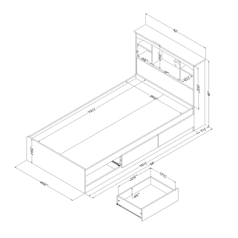 Ensemble lit matelot et tête de lit bibliothèque simple 39" Aviron - Myrtille