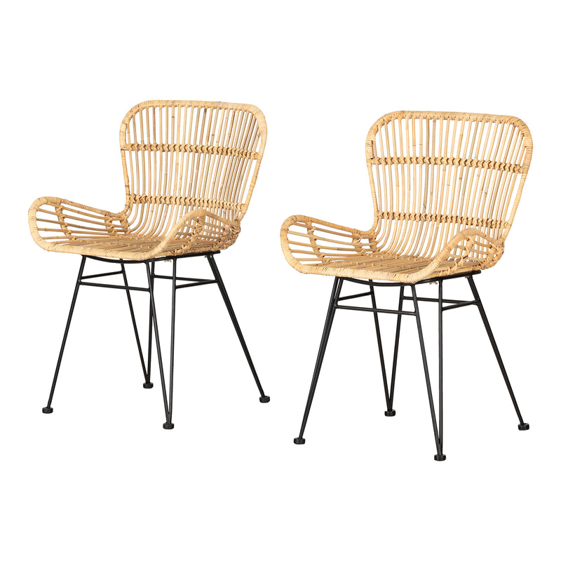 Lot de 2 chaises en rotin avec accoudoirs Balka - Rotin et noir
