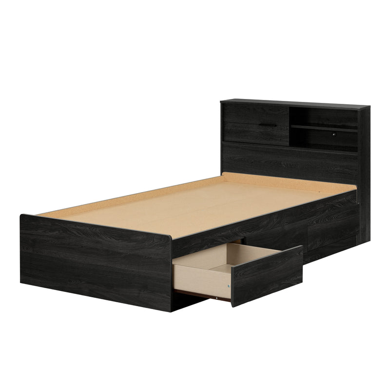 Ensemble lit matelot et tête de lit bibliothèque simple 39" Fynn - Chêne gris