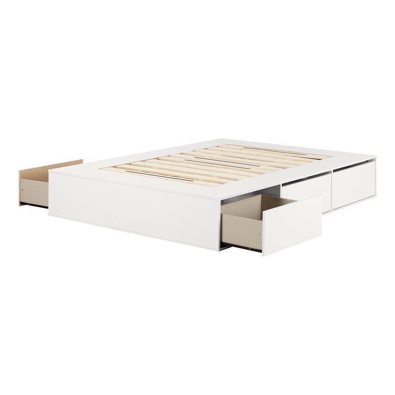 Lit plateforme 6 tiroirs queen Fusion - Blanc solide