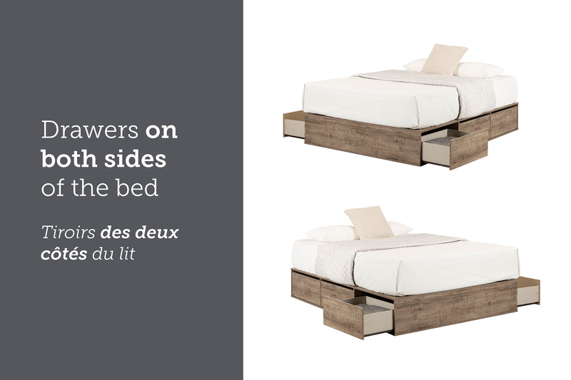 Lit plateforme 6 tiroirs queen 60" Fusion - Chêne vieilli