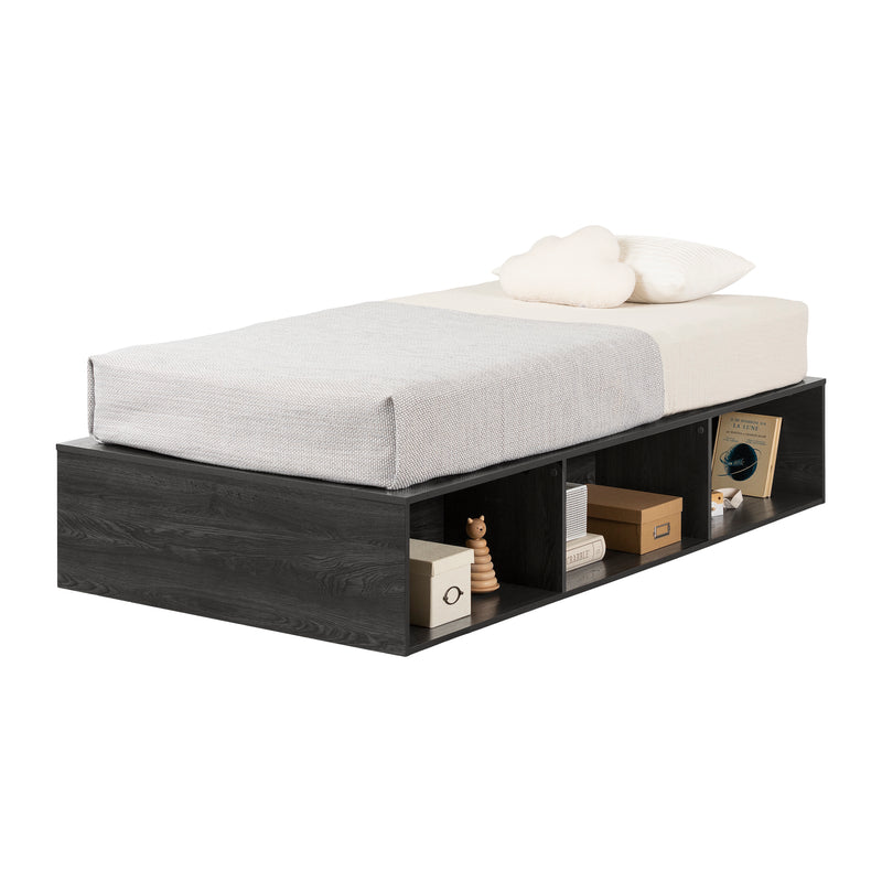 Lit plateforme avec rangement ouvert simple 39" Hourra - Chêne gris