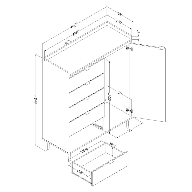 Hype - Door chest of 5 drawers -- Natural walnut and Carrara marble