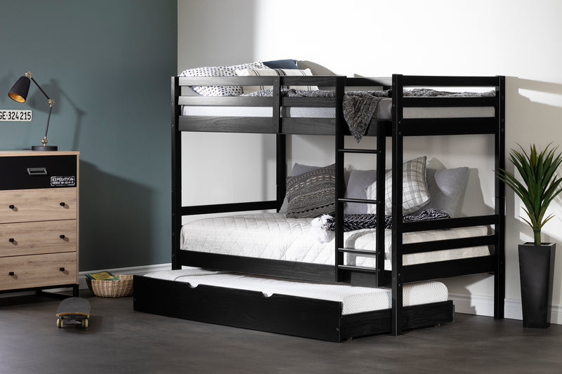 Lit superposé en bois massif avec lit gigogne 39"/39" - Noir mat