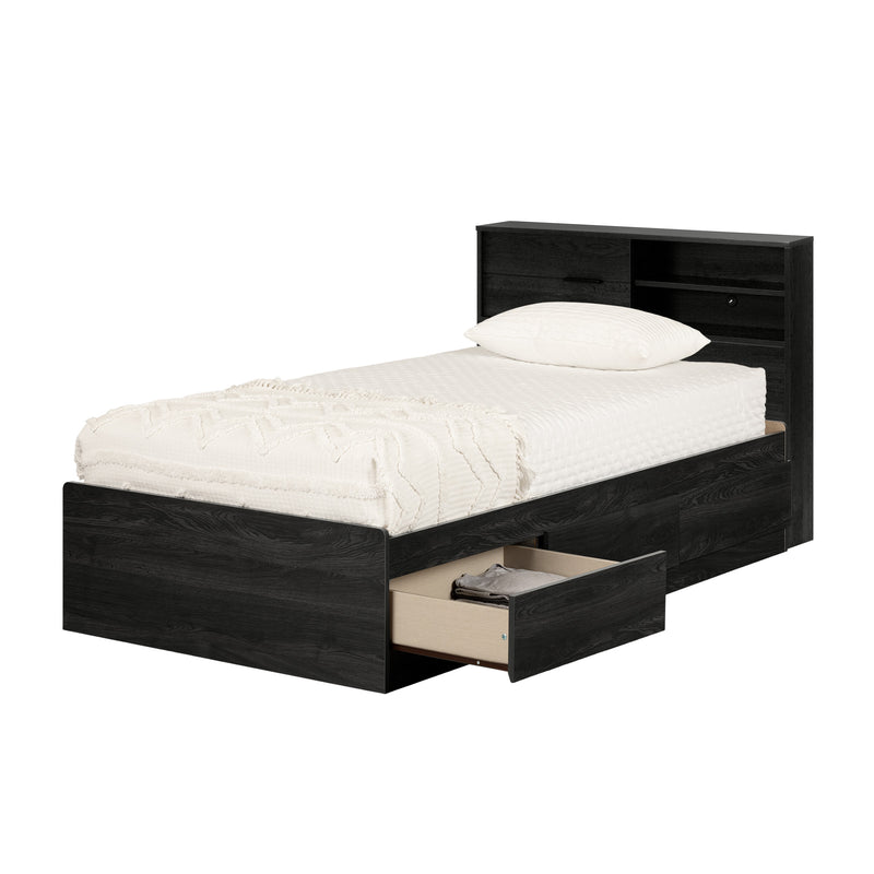 Ensemble lit matelot et tête de lit bibliothèque simple 39" Fynn - Chêne gris