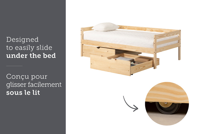 Lit de jour en bois massif avec tiroirs de rangement simple 39" Sweedi - Bois naturel