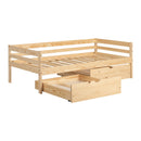 Lit de jour en bois massif avec tiroirs de rangement simple 39" Sweedi - Bois naturel