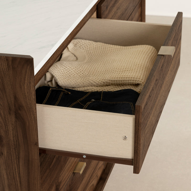 Hype 6-drawer double dresser - Natural walnut / Carrara marble