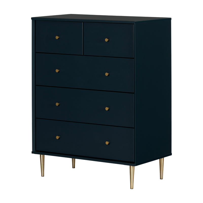 Commode 5 tiroirs Dylane - Bleu marin