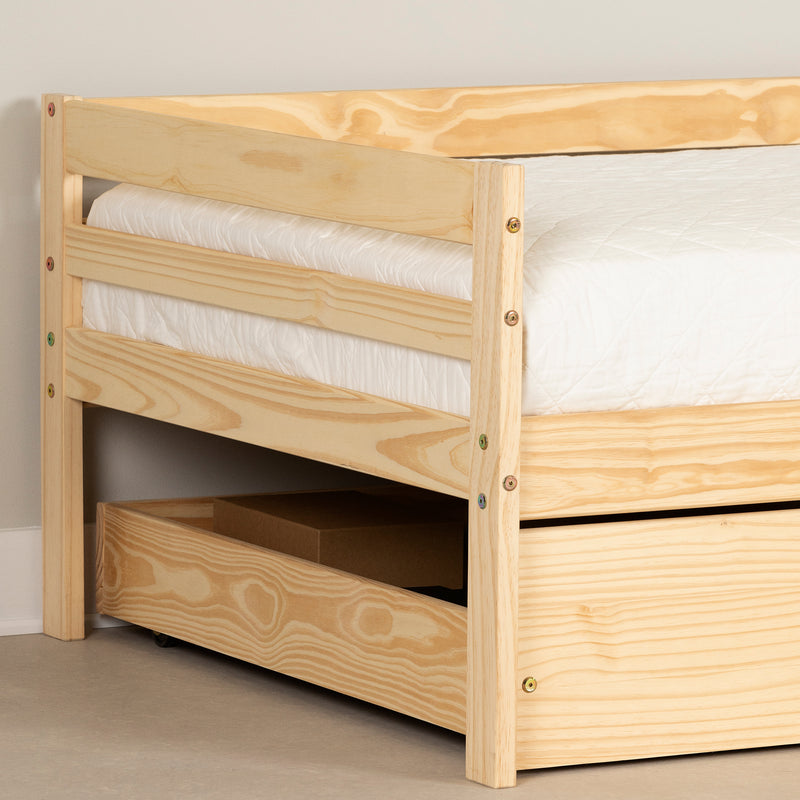 Lit de jour en bois massif avec tiroirs de rangement simple 39" Sweedi - Bois naturel